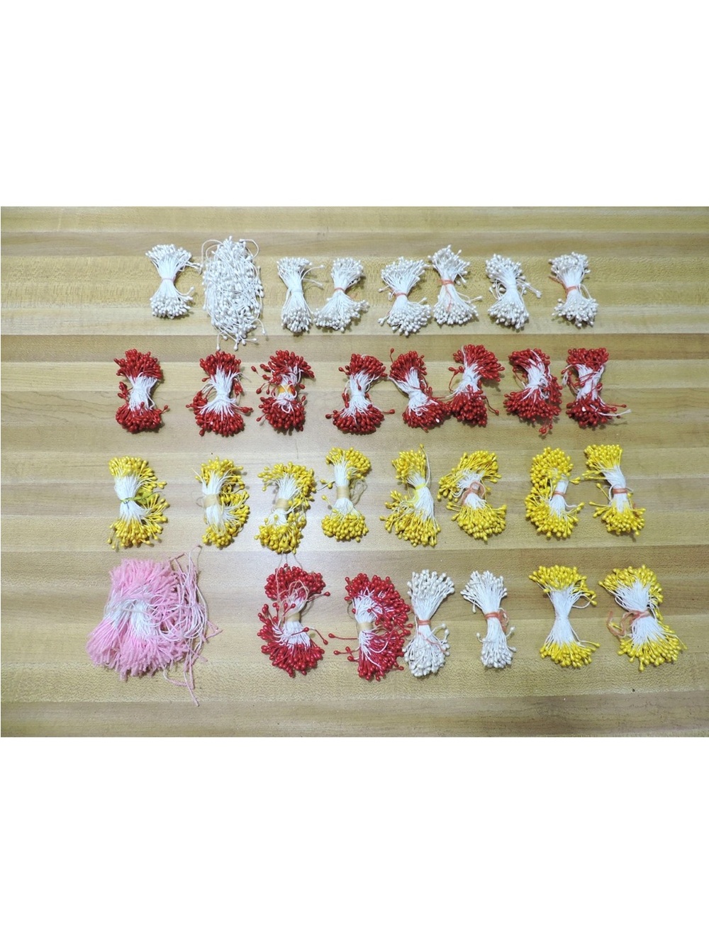 Millinery Flower Stamen 31 bunch Lot 10 Yellow, 10 White, 10 Red, & 1 Pink